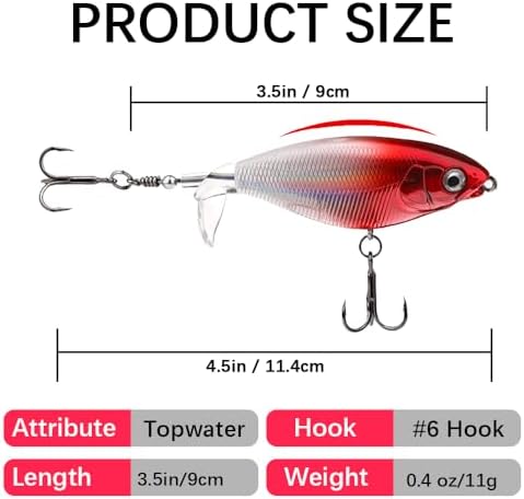 Surface Water Lures Fishing Lures Whopper Popper Fishing Lure for Bass 3D Eyes Bait with Propeller Tail for Catfish,Pike Perch Floating Pencil Bass Freshwater or Saltwater - Image 6