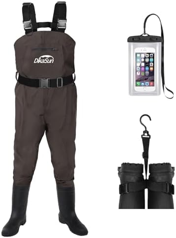 Fishing Waders for Men & Women, Waterproof 2-Ply Nylon/PVC Chest Wader with Boots for Outdoor Sizes 4-13 Bootfoot(Brown, M11) by DikaSun