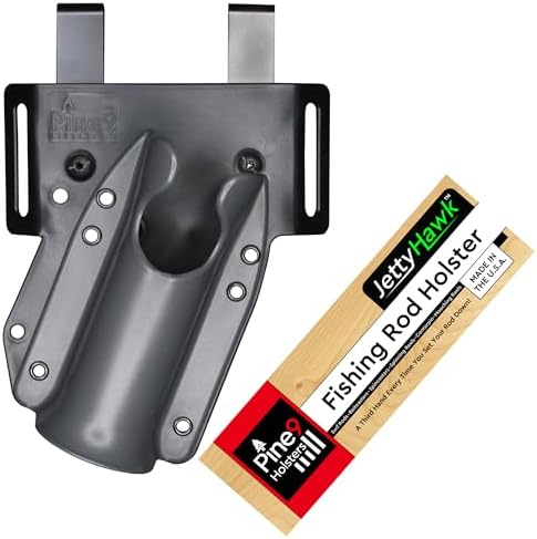 JettyHawk Fishing Rod Hip Holster, Hands-Free Quick-Draw Holder, Fits 1.5-2" Pole, for Spinning, Baitcaster, Centerpin & Surf Rods, Wading & MOLLE Belts by Pine9Holsters