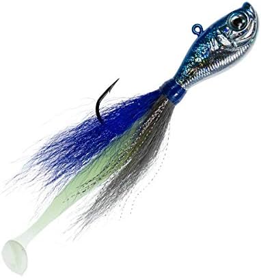 Charlie's Worms Dipper Holographic Bucktail Fishing Lure – Premium Hair Jig for Saltwater & Freshwater Fishing – 3D Holographic Eye, Glow in the Dark Paddle Tail, Hand Tied with Tinsel (3/8 oz - 8oz) by RiteAngler