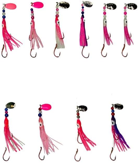 Squid Fishing Hoochies 10 Pack, Glow Kokanee Salmon Trolling Lures by KOKOPROS