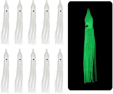 Fishing Squid Skirts, Glow Soft Plastic Trolling Lures Luminous -Fitting for (Bass/Trout/Salmon/Saltwater/Fishing Bait) by YELARXI
