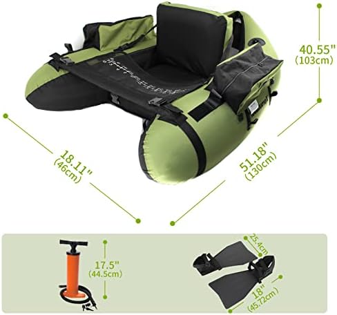 Fishing Float Tube with Adjustable Backpack Straps, Storage Pockets, Fish Ruler, Fly Fishing Boat with Pump, Oar, Rod Holder and Mount, Fins, 350LBS Load Bearing Capacity, FT003 - Image 2