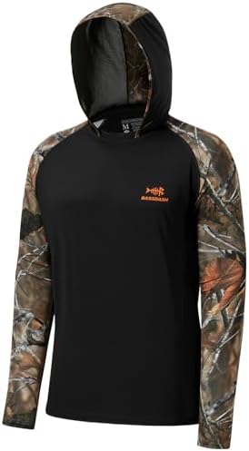 BASSDASH Men’s UPF 50 Performance Fishing Shirt Cooling Hoodie Camo Long Sleeve FS17M by Bassdash