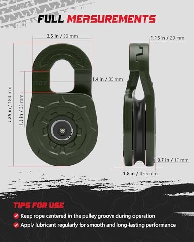 Towing Winch Snatch Block, Separate Pulley Block, Multiple-Purpose G80 Heavy Duty Forged Winch Snatch Block Pulley, 22Tons(46,051lbs) MBS, for Synthetic Rope Off Road Recovery, Olive Drab - Image 5
