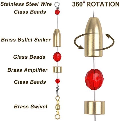 Carolina Rig for Bass Fishing Saltwater, 5pcs Brass Pre-Rigged Carolina Ready Rigs Fishing Weights Barrel Sinkers (1/4oz, 3/8oz, 1/2oz, 3/4oz, 1oz) - Image 5