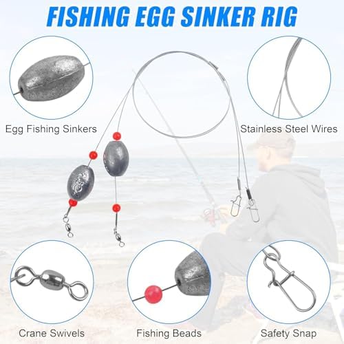 Fishing Carolina Rigs Saltwater Egg Sinker Grouper Rigs, Stainless Steel Wire Leaders, for Catfish Snapper Flounder Sea Bass Surf Fishing Bottom Rig - Image 2