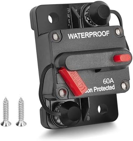 RED WOLF 60Amp Circuit Breaker for Boat Trolling Motor Marine ATV Trailer Vehicles Stereo Audio Electronic Battery Solar System Inline Fuse with Manual Reset Switch Waterproof DC 12V-48V by REDWOLF