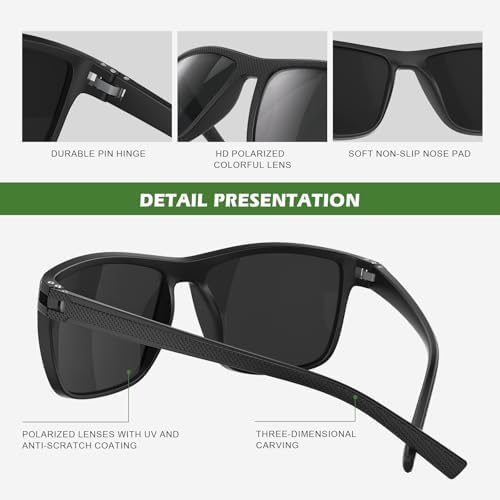 Fanshen Square Polarized Sunglasses for Men, 3 Pack Lightweight UV Protection Sun Glasses for Driving Fishing Golf - Image 4