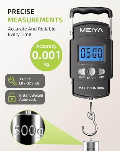 MEIYA Digital Fish Scale & Fishing Scale with Comfortable Handle - 110lb/50kg High-Accuracy Fishing Gear, Professional Fishing Gifts for Men, Comfort-Grip Hanging Scale for Large Fish, Luggage - Image 5