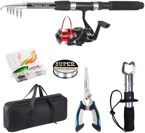 Tripquips Fishing Rod, 6.9ft Telescopic Fishing Rod and Reel Combo with Fishing Pliers and Lip Gripper Fishing Equipment, 5.2:1 Pre-Loaded Spinning Reel Combo Set Fishing Pole - Image 2