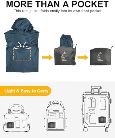 Outdoor Ventures Men's Rain Jacket Waterproof Lightweight Packable Pullover - Image 3