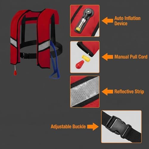 Automatic Inflatable Life Jacket Vest for Adults, Supports up to 330 lbs, with Reflective Strips and Manual Inflation Tube - Image 4
