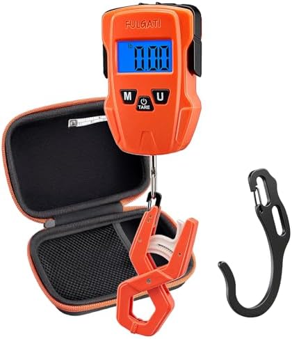 Fish Scale with Lip Gripper, 110 lb, Multi-Mode lb/oz/kg, Measuring Tape by FULGATI