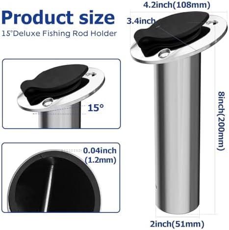 Fishing Rod Holder 2 Pack, 316 Stainless Steel 15/30/90 Degree Rod Holders for Fishing Boat, Flush Mount with Cap, Heavy Duty - Image 2