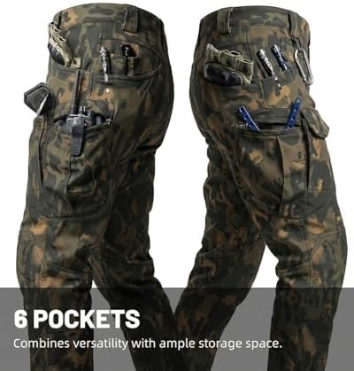 Men's Tactical Pants Stretch Waterproof Fabric Durable Cargo Pants for Hiking Casual Work Multi Pockets (No Belt) - Image 4
