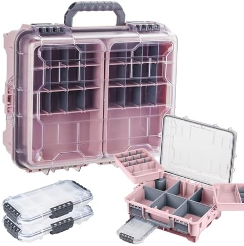 THKFISH Waterproof Tackle Box, Portable Fishing & Tackle Storage Box with Two 3500 Stowaway Boxes and Removable Dividers, Tackle Box, Thicker Floating Airtight Stowaway,Pink/Green/Blue/Grey by THKFISH