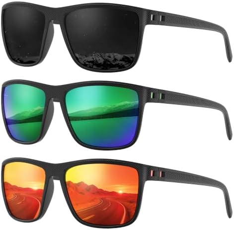 Fanshen Square Polarized Sunglasses for Men, 3 Pack Lightweight UV Protection Sun Glasses for Driving Fishing Golf by Unknown