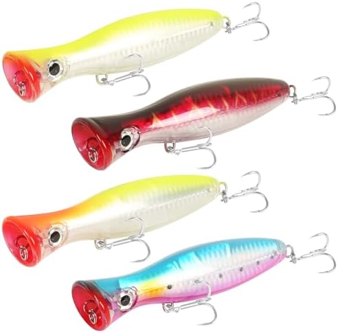 Large Top Water Popper Lure: 2pcs 3D Eyes Tuna Popper Saltwater Fishing Lures for Surf Fishing Gt Tuna Kingfish Large Predator Fish by Vefungyan