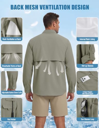 WULFUL Men's Sun Protection Fishing Shirts UPF 50+ Lightweight Quick Dry Cooling Long Sleeve Shirts for Work Hiking Safari - Image 5