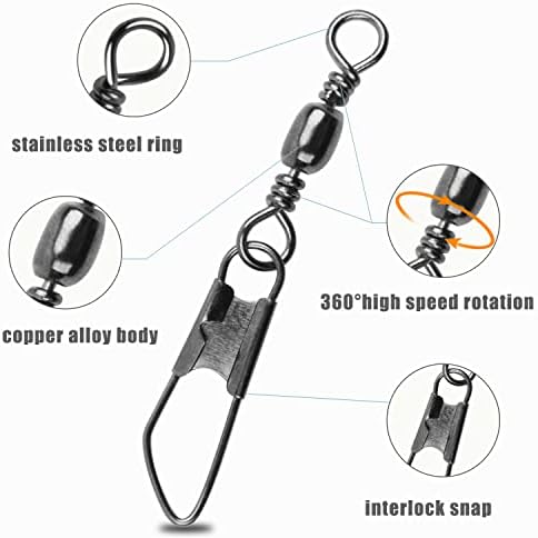 AGOOL Barrel Swivel Snap Kit - 50pcs Barrel Swivels with Safety Snaps High Strength Fishing Quick Connect Snap Swivels with Solid Ring Fishing Tackle Accessories Box Kit Size 4#,6#,8#,10#,12#,14# - Image 2