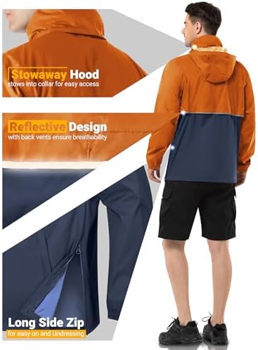 Outdoor Ventures Men's Rain Jacket Waterproof Lightweight Packable Pullover - Image 4