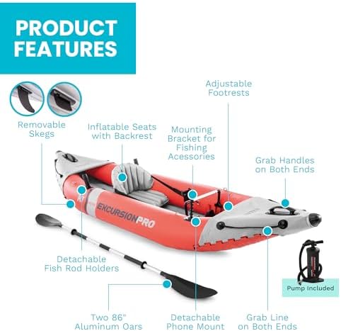 INTEX Excursion Pro K1 Inflatable Kayak 1-Person Set with Paddle & Pump - Image 5