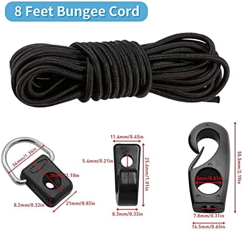 CLIO Kayak Deck Rigging Kit 8 Feet Bungee Cord with Bungee Cord Ends Hooks and Fishing D-Ring with 304 M6 Screw and 6 J-Hooks for Kayak Boat Canoe Outfitting Fishing Camping Kit - Image 2