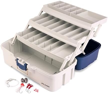Plano Three-Tray Tackle Box Striper Kit, Blue/Grey, Rust-Proof Brass Latch, Top-Access Tray Compartments with Deep Storage, Made in the USA, Portable Fishing Gear Storage Organizer by PLANO%C2%AEOutdoors