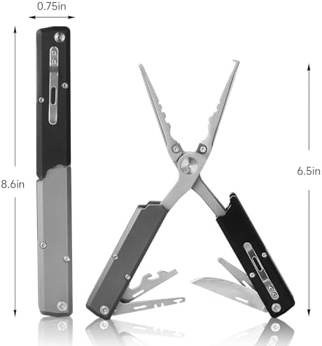12-in-1 Folding Fishing Pliers, Compact Saltwater Fishing Tool with Braid Cutter, Hook Remover, Split Ring Opener, Stainless Steel Fishing Gear Gift for Men - Image 5