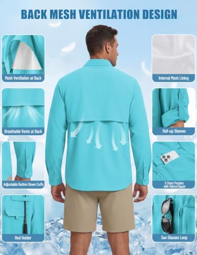 WULFUL Men's Sun Protection Fishing Shirts UPF 50+ Lightweight Quick Dry Cooling Long Sleeve Shirts for Work Hiking Safari - Image 5
