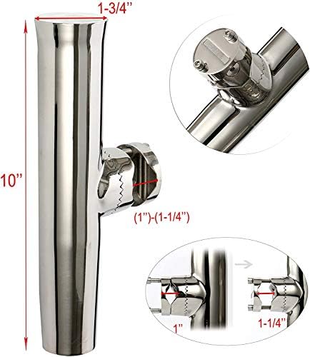 Amarine Made (2x) Stainless Tournament Style Clamp on Fishing Rod Holder for Rails 1" to 1-1/4" Rail Mount Rod Holder - Image 3