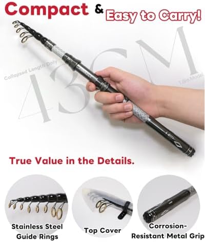 Telescopic Fishing Rod - Lightweight 42T Carbon Fiber Portable Travel Rod for Freshwater River Fishing, Beginner & Kid Friendly 5.9ft/6.9ft/7.9ft/8.9ft/9.9ft/10.9ft - Image 2