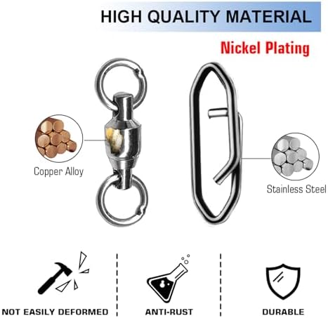Atibin Snap Connector Fishing Swivels Stainless Bearing Ball Snap Swivels Steel Quick Change Fishing Clips Swivel Black Nickel - Image 3
