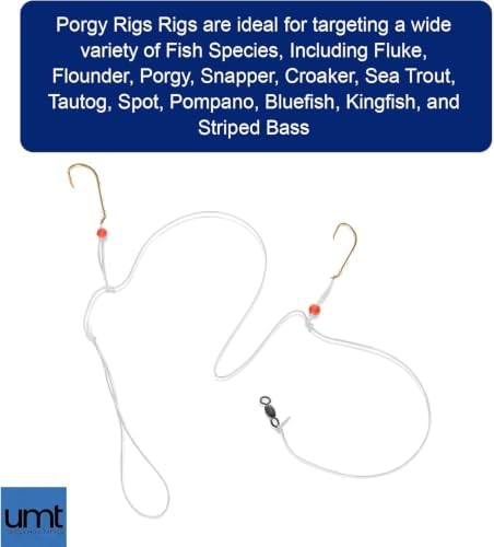 UMT Porgy Scup Saltwater Hi-Low Fishing Rigs 3/0 Baitholder Hooks Gold 1, 5, 10 Pack Bulk Options, 60lb Heavy-Duty Mono, 80lb Swivel & Sinker Loop, Hand-Tied - Image 6