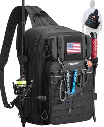 Piscifun Fishing Backpack Tackle Bag, MOLLE & 2 Rod Holders, Multi Storage by Piscifun