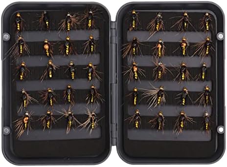 40PCS Fly Fishing Assorted FliesKit Lifelike Stainless Steel Fishing Bait Set with Water Proof Box Dry Wet Nymph Streamers Lures by equlup
