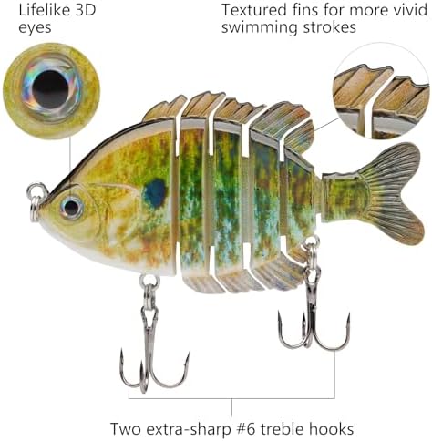BASSDASH SwimPanfish Multi Jointed Bluegill Bass Fishing Lure Swimbaits - Image 4
