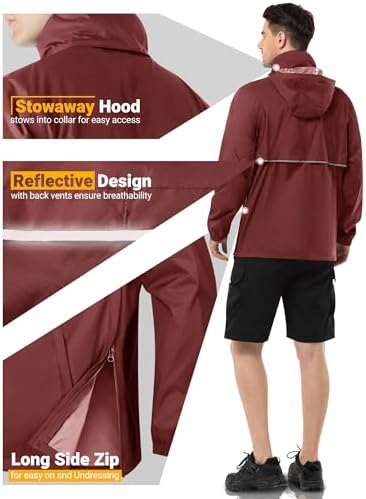 Outdoor Ventures Men's Rain Jacket Waterproof Lightweight Packable Pullover - Image 4