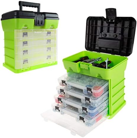 Portable Tool Box - Small Parts Organizer with Drawers and Customizable Compartments for Hardware, Fishing Tackle, Beads or Crafts by Stalwart (Green) by Stalwart