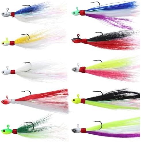 10 Pcs Bucktail Jigs Saltwater Hair Jig Fishing Lures by Motionchic