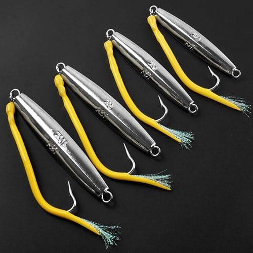 Diamond Jig Saltwater Fishing Lure, 2/3pcs Casting Jigging Spoons with Split Tube Tail Striped Bass Flat Metal Jig for Surf Fishing Bottom Sinking Bouncing Deep Sea Ocean 1-10oz - Image 6