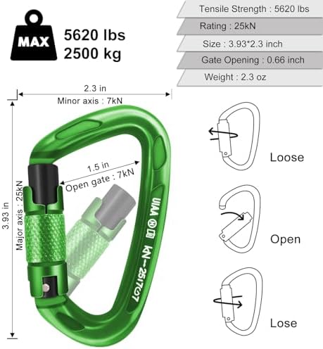 Climbing Carabiner Clips 25kN Auto Locking Carabiner, Professional Heavy Duty Large Locking Carabiner Clips for Rock/Ice Climbing Rappelling Rescue Swing etc, D Shaped, Large Size - Image 3