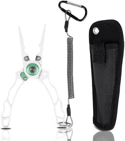 Fishing Pliers with Innovative Ergonomical Handle, Corrosion Saltwater Resistant,Fishing Multitool Hook Remover Braided Fishing Line Cutting, Split Ring with Coiled Lanyard and Sheath by YUMEOWL