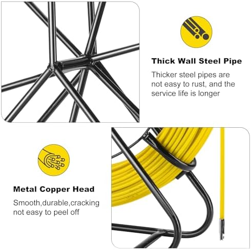 656ft (6mm x 200m) Fiberglass Duct Rodder Fish Tape, Heavy Duty Electrical Fish Tape Cable Puller with Steel Reel Stand for Electrical Wiring Conduit Underground Pipes, Non-Conductive - Image 6