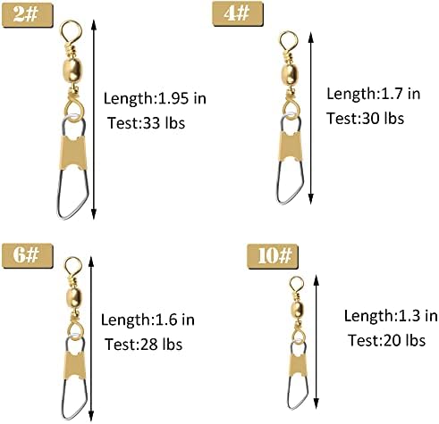 AGOOL Fishing Swivels Snaps, 60/120pcs Barrel Swivels with Nice Snaps Gold High Strength Solid Rings Line Lures Connector Fishing Tackle Accessories - Image 4