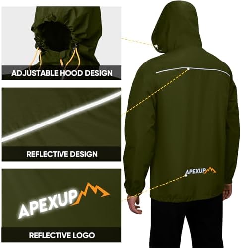 APEXUP Packable Rain Jacket Men Waterproof Lightweight Raincoat with Hood - Image 2