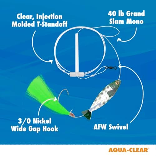 Aqua-Clear Hi-Lo Fishing Rig Teaser Lure, Saltwater Fishing Rig for Flounder Fluke Sea Trout Croaker, 3/0 Wide Gap Hook, 40lb Mono Leader, T Standoff, Hair Teaser, Holographic Minnow - Image 4