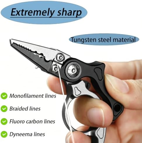 Mini Fishing Pliers with Zinger Retractor, Split Ring Pliers for Saltwater & Freshwater, Tungsten Carbide Braid Cutters & Hook Remover, Compact Multitool for Freshwater Fly Fishing,Bass Fishing - Image 4