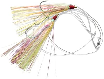 UMT 3Pack, 6Pack & 12Pack Options - Fluke Flounder Ocean Hi/Lo Rig – Multicolor Mylar Teaser for Saltwater – BKK Black Size 3/0 Octopus Hook -30lb Heavy Duty Mono 2ft Long-Black Duo-Lock Snaps - Image 2